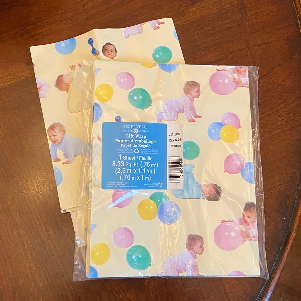 Vintage 1994 Baby Gift & Baby Shower Gift Wrap Forget Me Not American Greetings